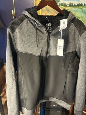 SO BK Heather Gray and Black Sherpa-Lined Zip Hoodie